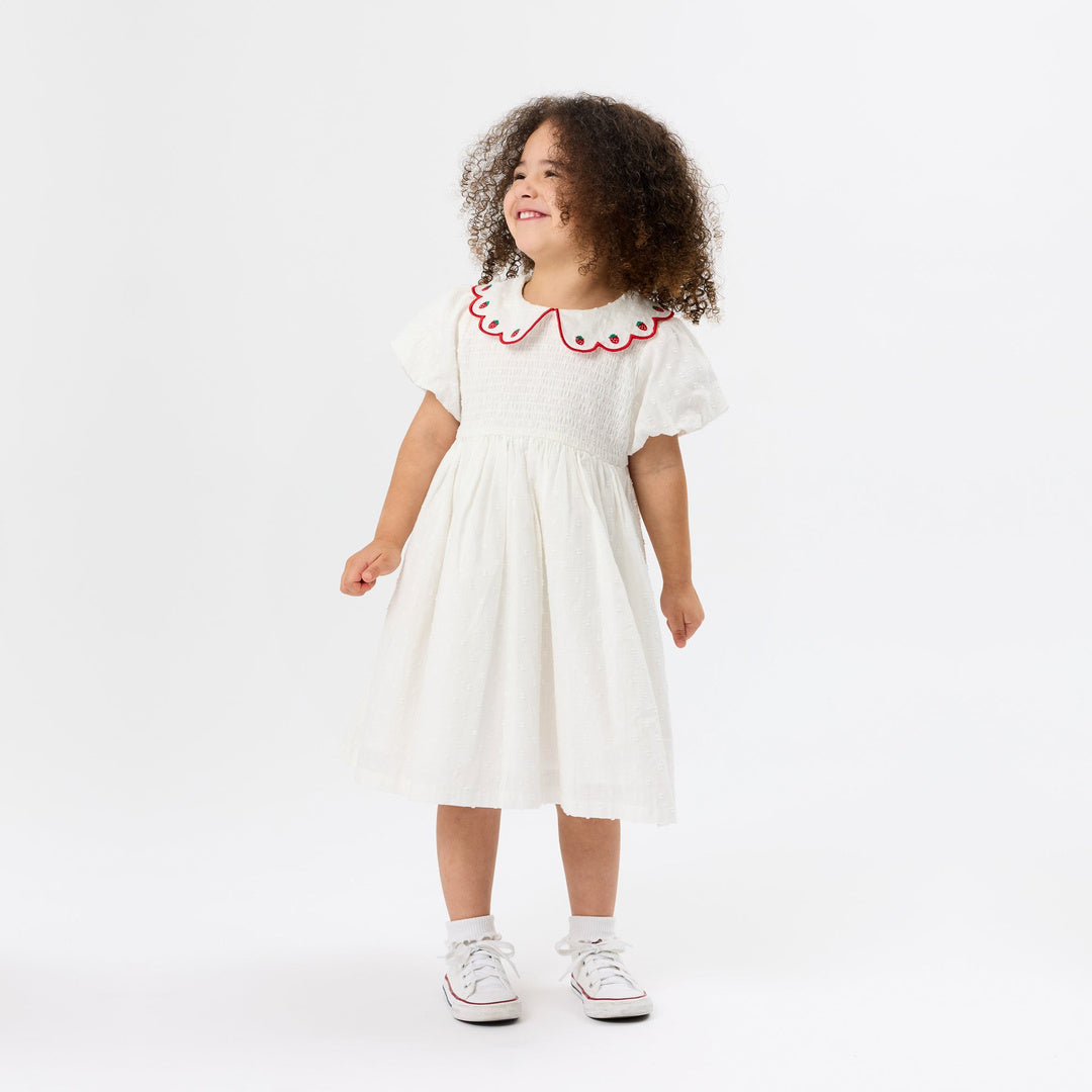 Sweet Strawberry Flo Smocked Dress | White — lifestyle view