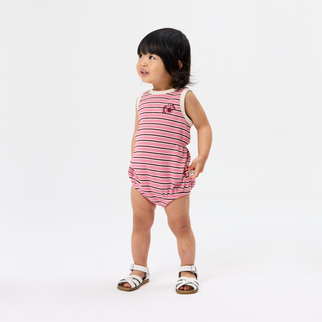 Waffle Bubble Romper | Pink — lifestyle view