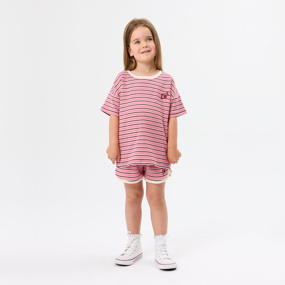 Waffle Stripe T-Shirt | Pink — lifestyle view