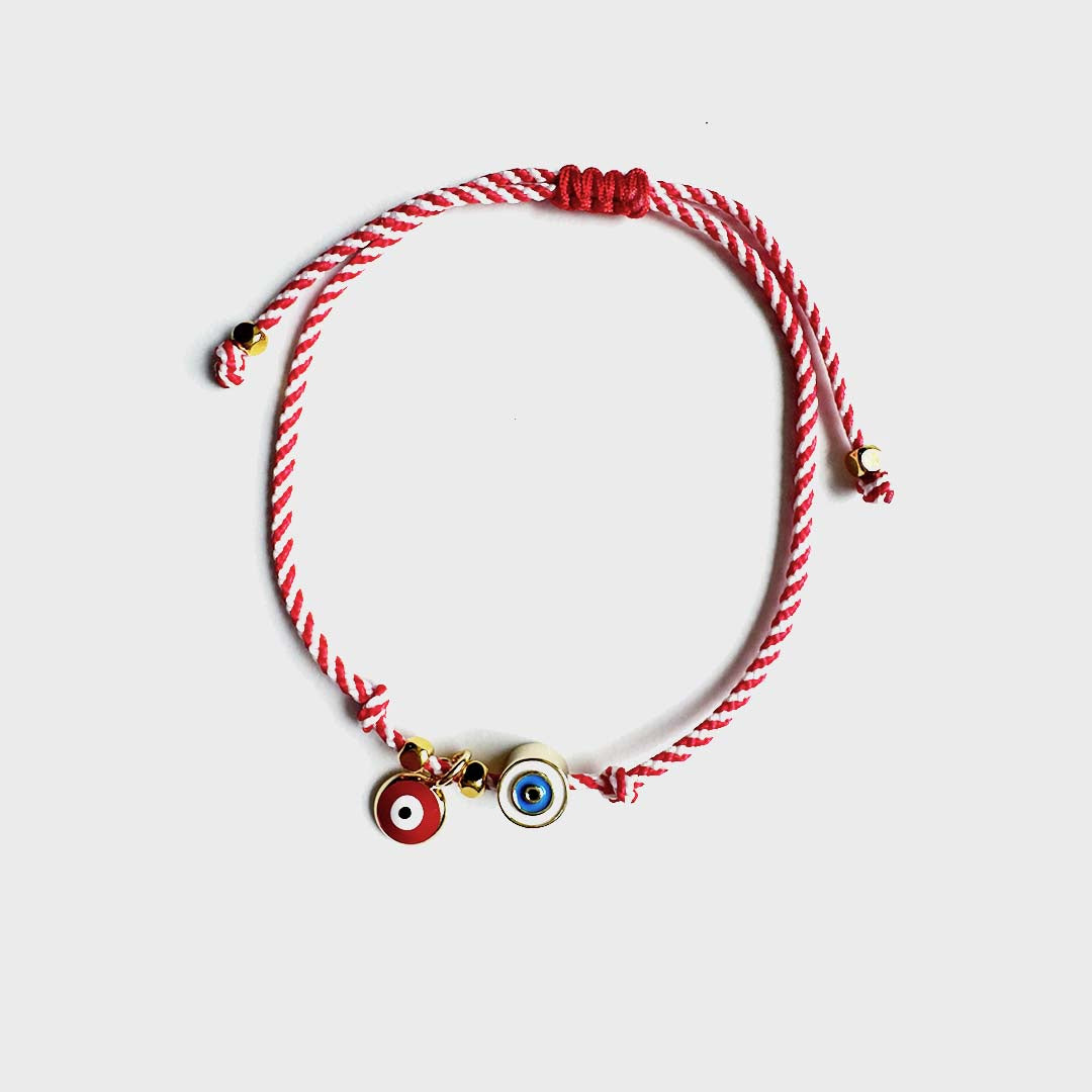 GUARDIAN THREAD BRACELET | BLUE & RED ENAMAL EVIL EYE CHARM