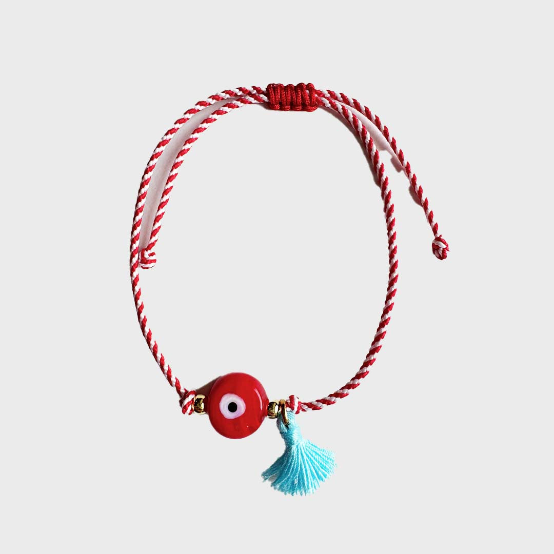 GUARDIAN THREAD BRACELET | BLUE TASSEL &  RED EYE