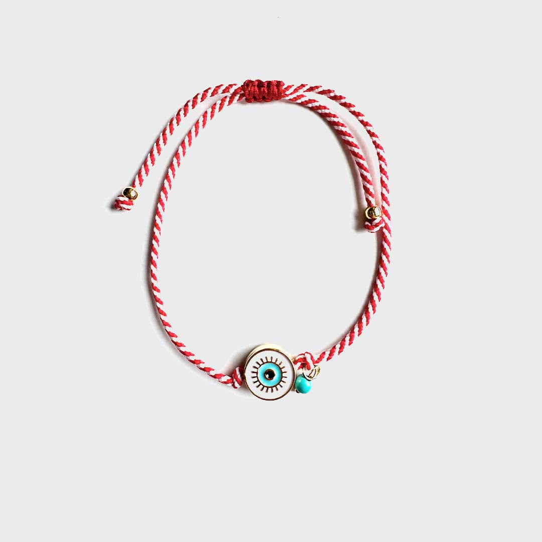 GUARDIAN THREAD BRACELET | ENAMAL EVIL EYE & TURQUOISE BEAD