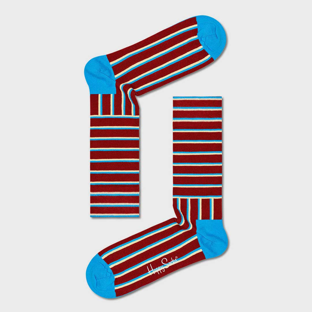 Blocked Stripe Sock (4500) | Maroon White Blue