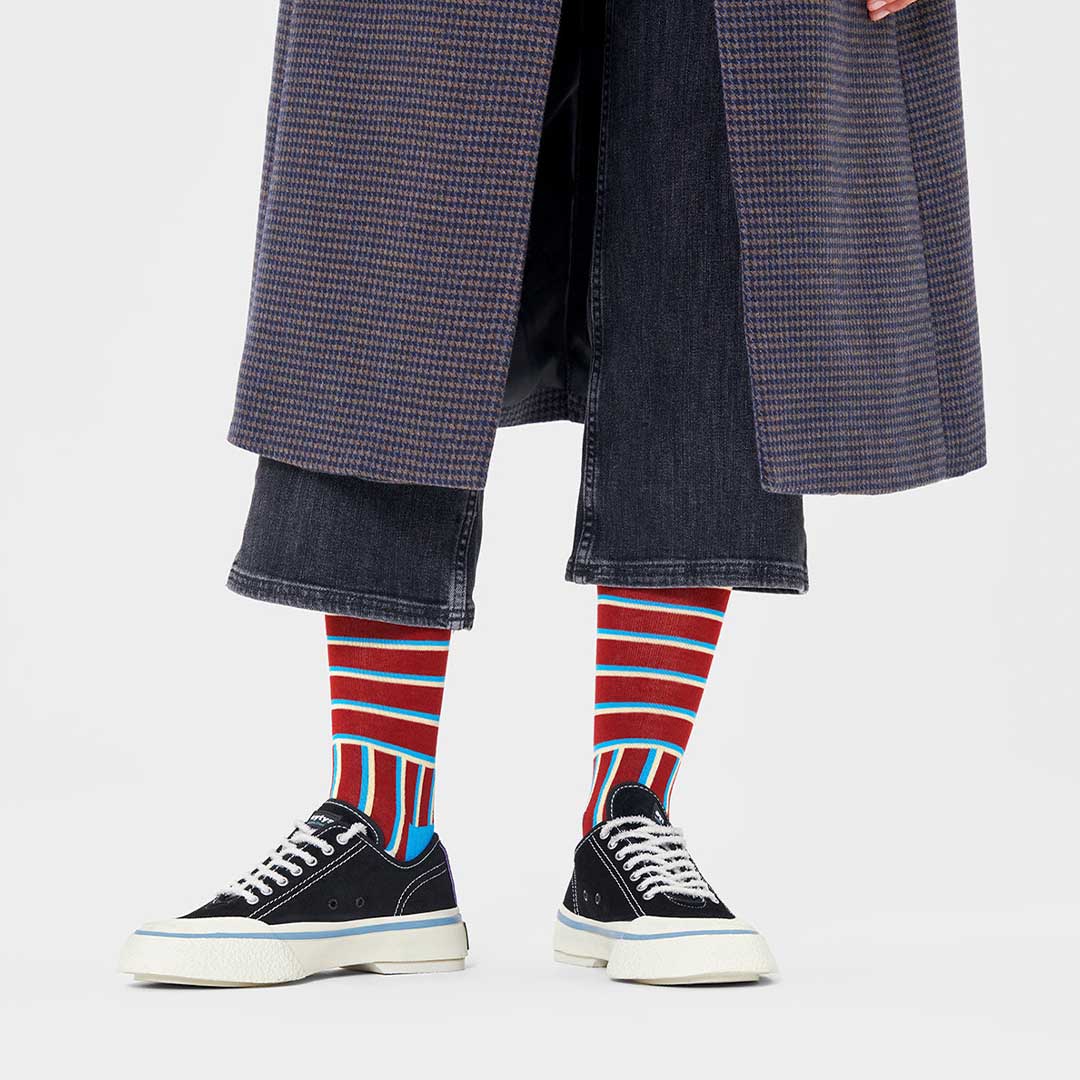 Blocked Stripe Sock (4500) | Maroon White Blue