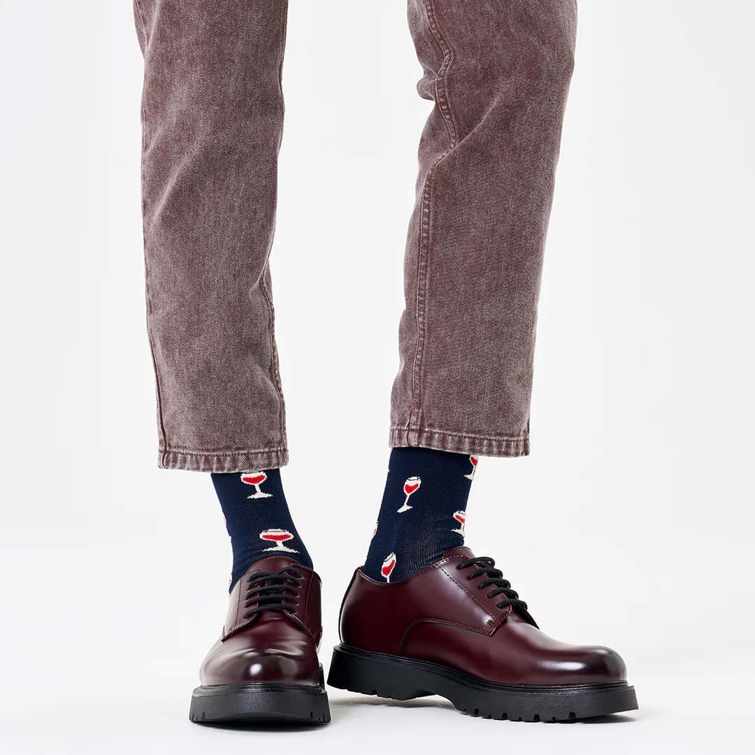 GLASS OF WINE SOCK | NAVY RED