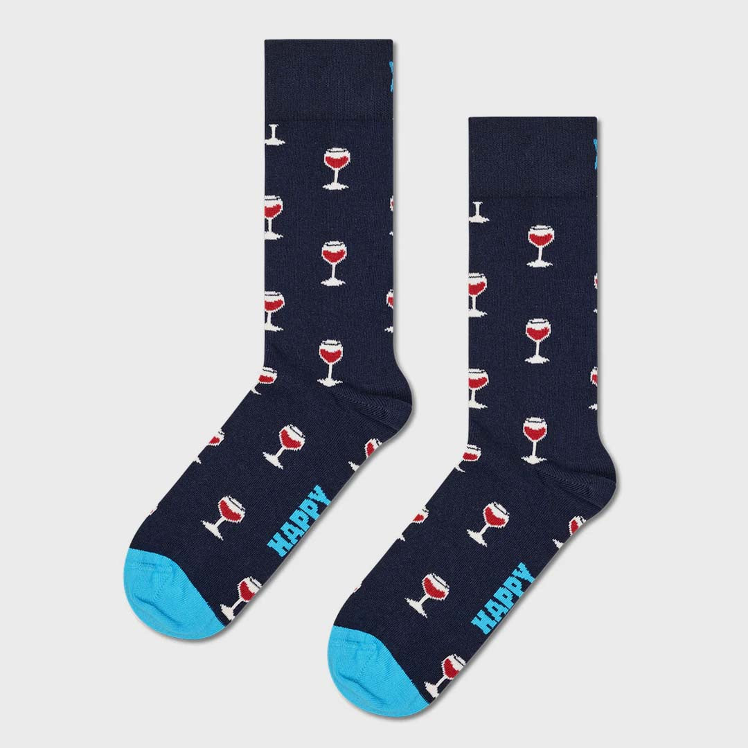 GLASS OF WINE SOCK | NAVY RED