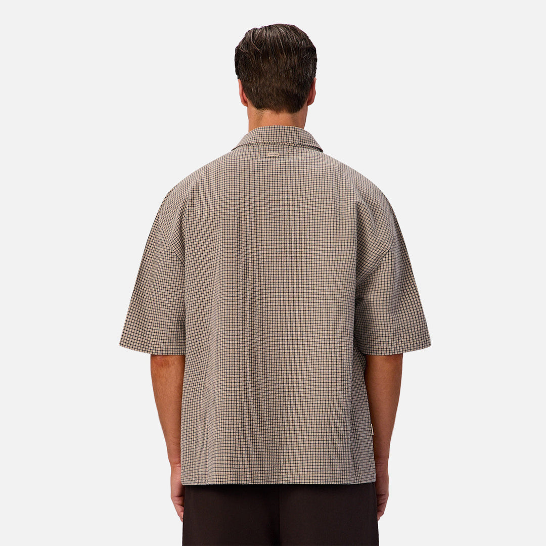 The Charlestown Short Sleeve Shirt in Taupe and Navy — official image 04