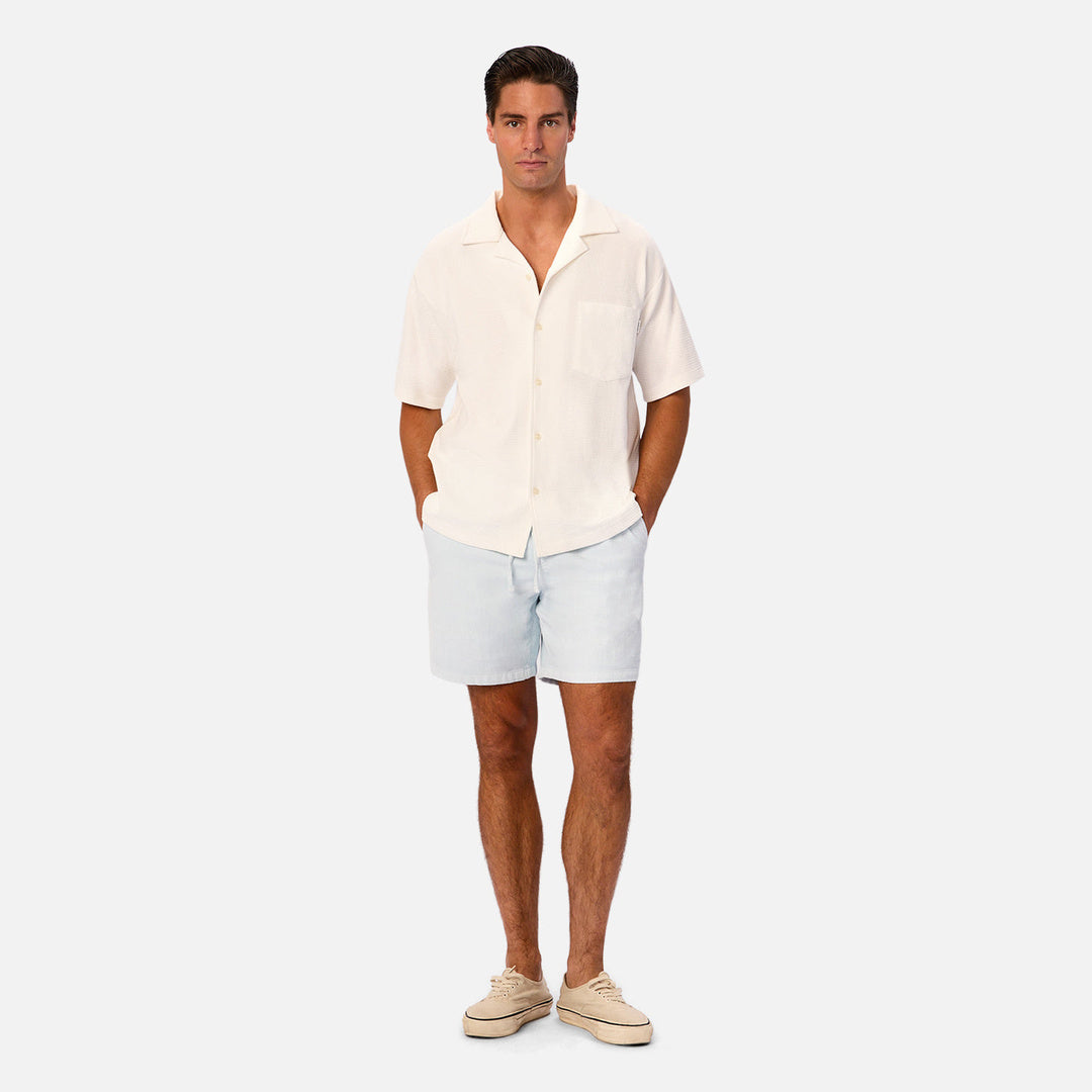 The Santiago Knitted Short Sleeve Shirt in Off White — official image 02