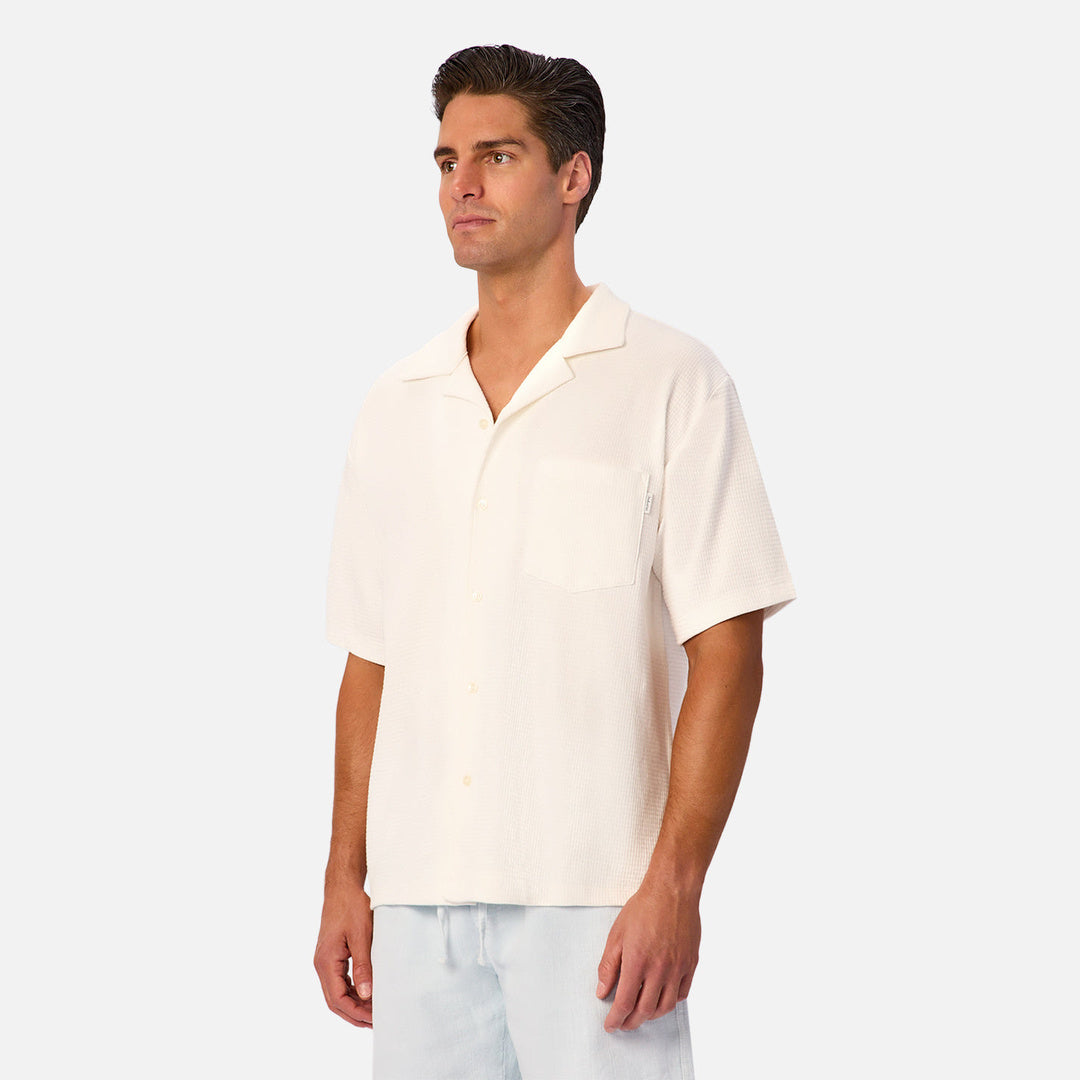 The Santiago Knitted Short Sleeve Shirt in Off White — official image 03