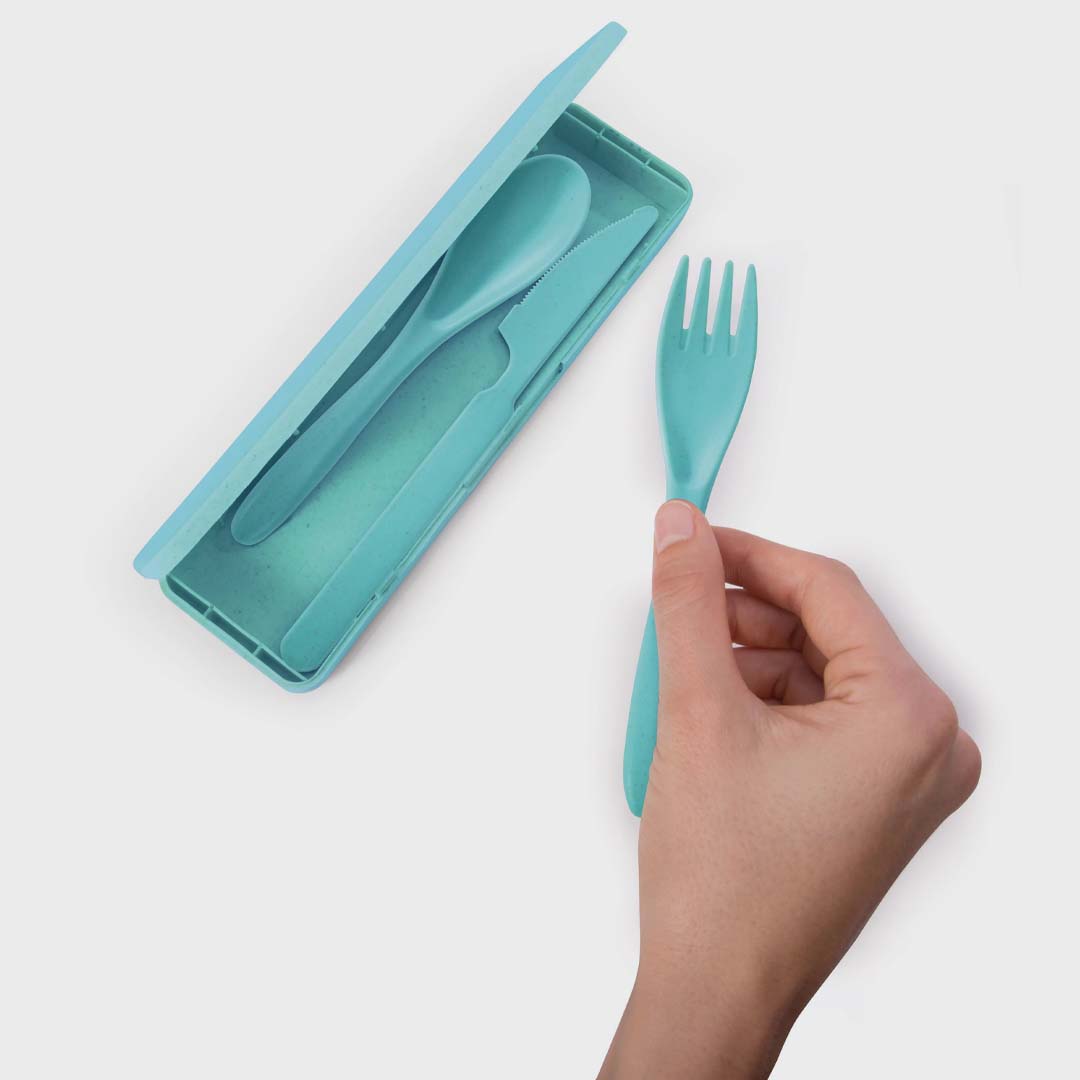 WHEAT STRAW CUTLERY SET | AQUA