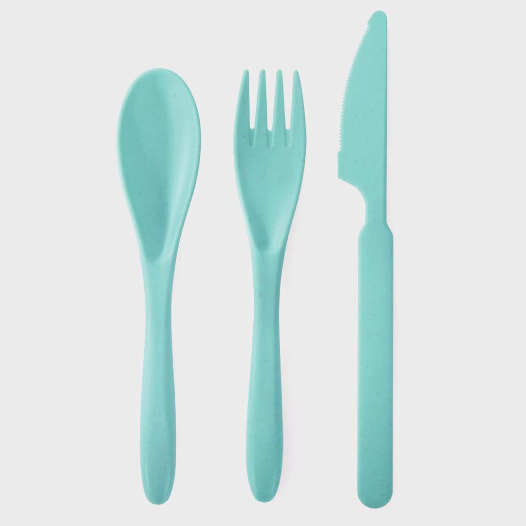 WHEAT STRAW CUTLERY SET | AQUA