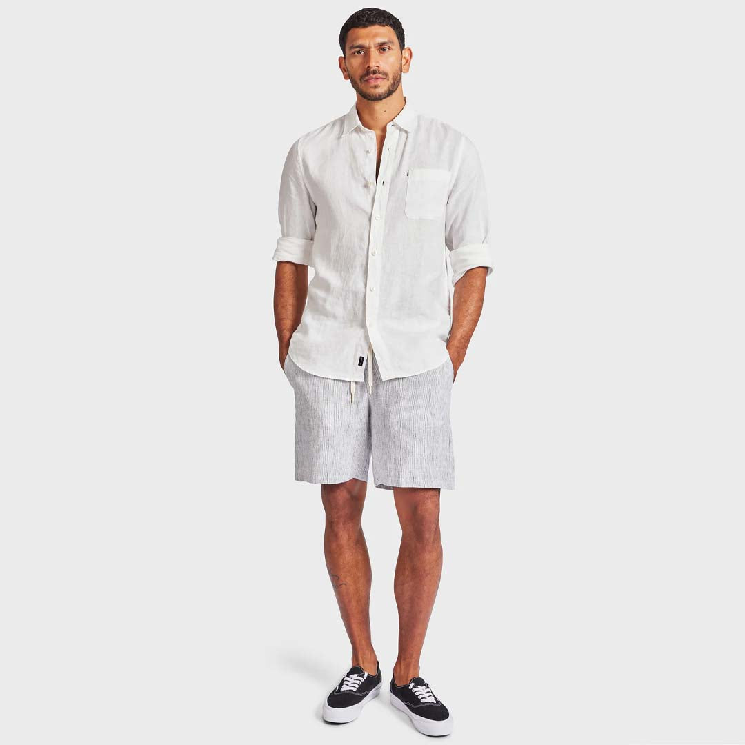 JEFF LINEN SHORT | WHITE BLUE STRIPE