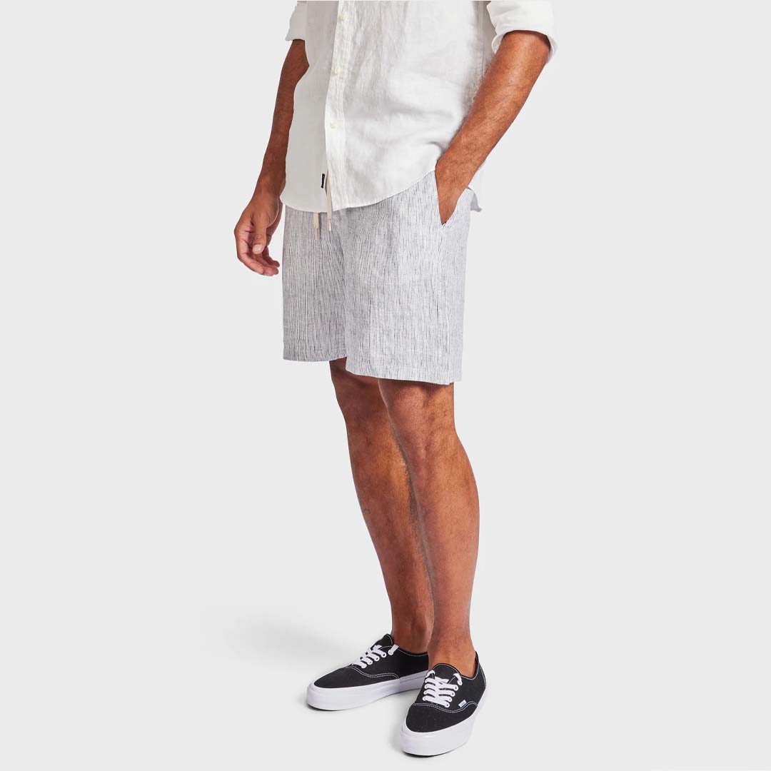 JEFF LINEN SHORT | WHITE BLUE STRIPE