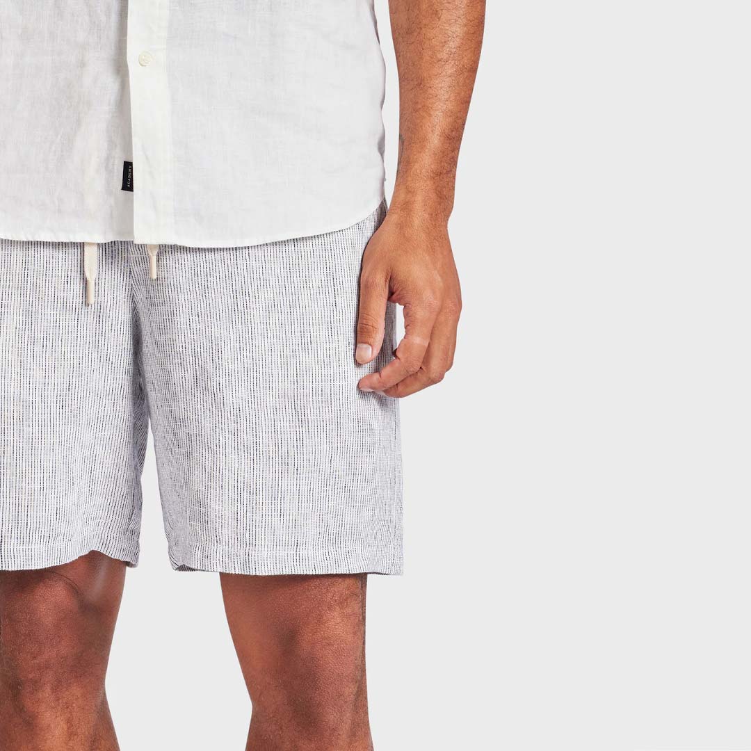 JEFF LINEN SHORT | WHITE BLUE STRIPE