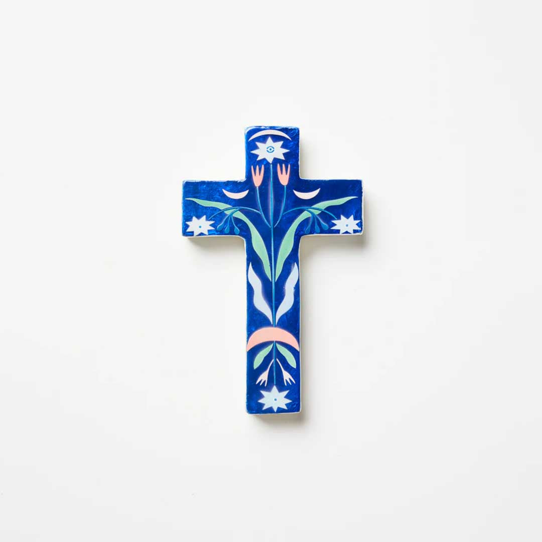 Fable Floral Small Cross | Blue