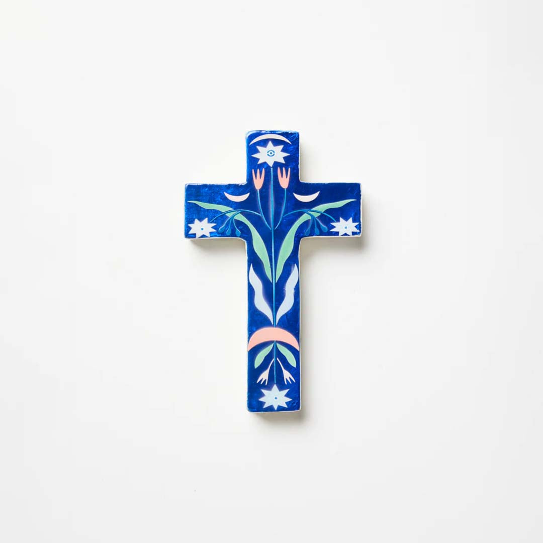 Fable Floral Small Cross | Blue