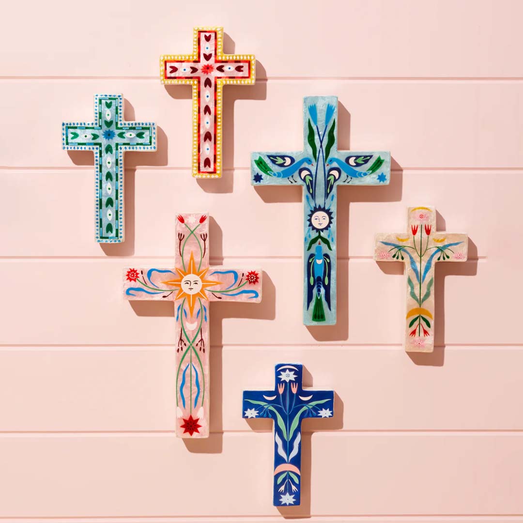 Fable Floral Small Cross | Blue