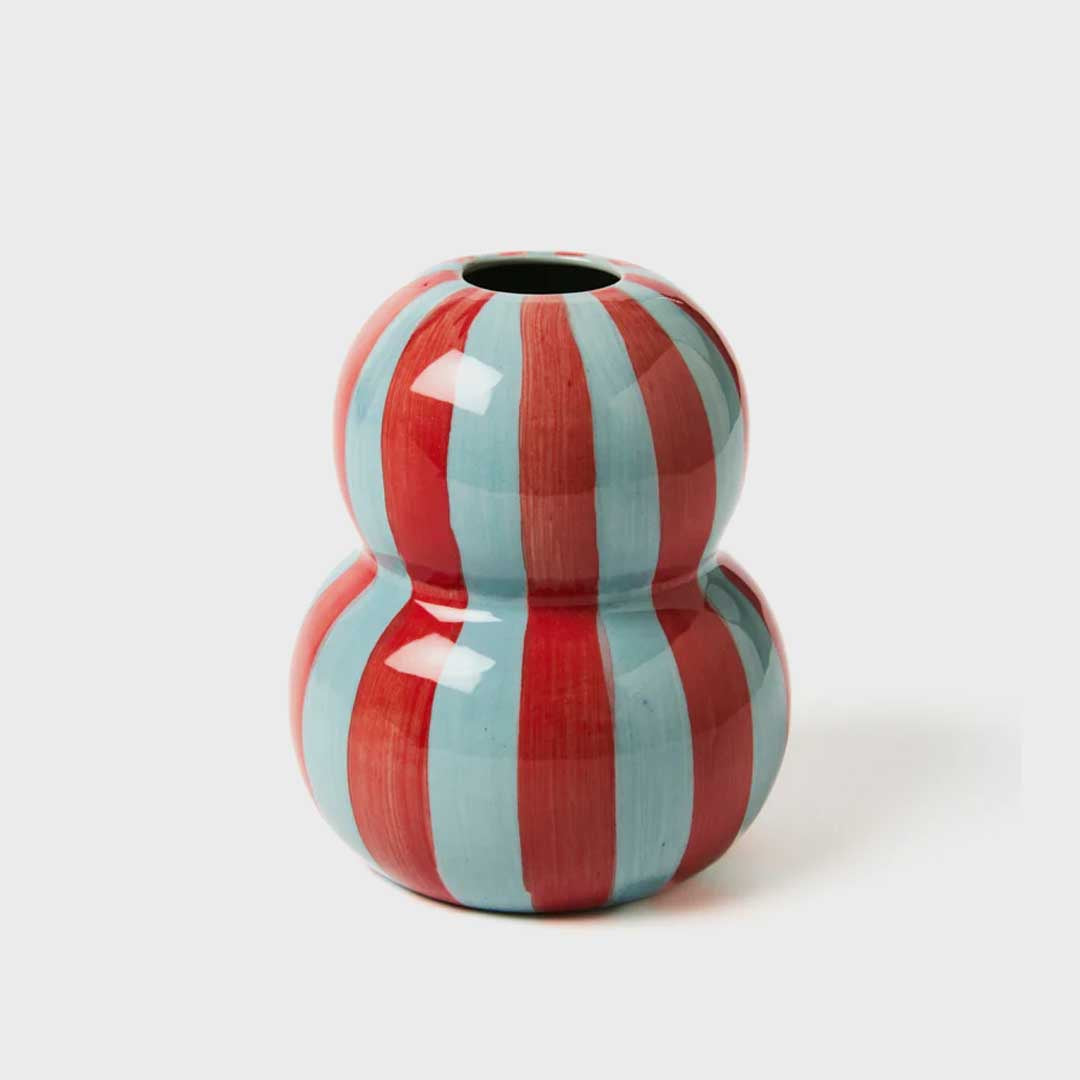 Fonda Vase | Burgundy Pale Blue Stripe