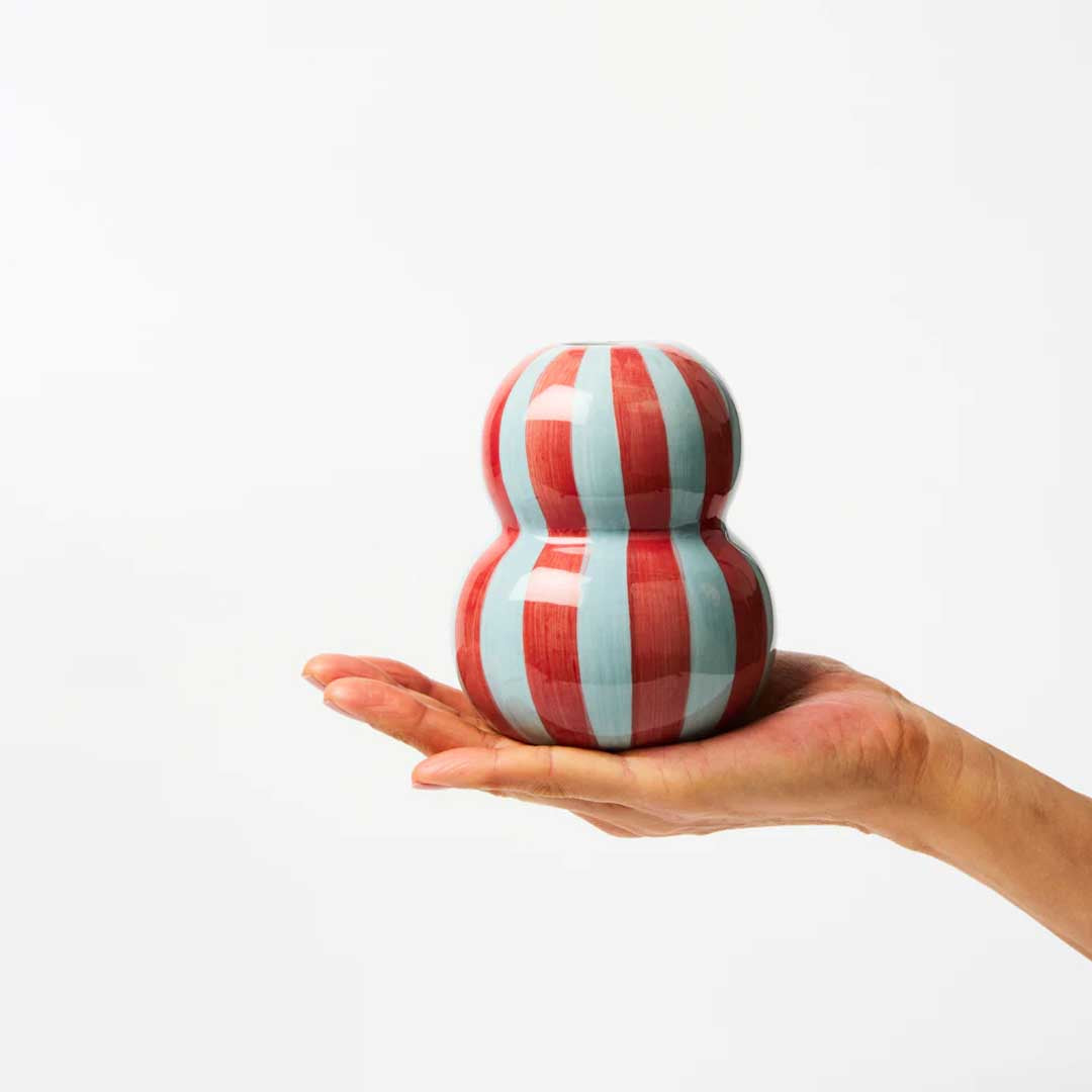 Fonda Vase | Burgundy Pale Blue Stripe
