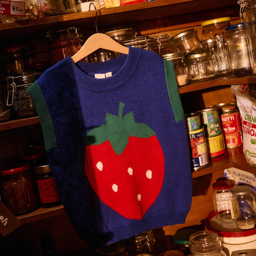 Jumbo Strawberry Knit Vest | Classic Blue