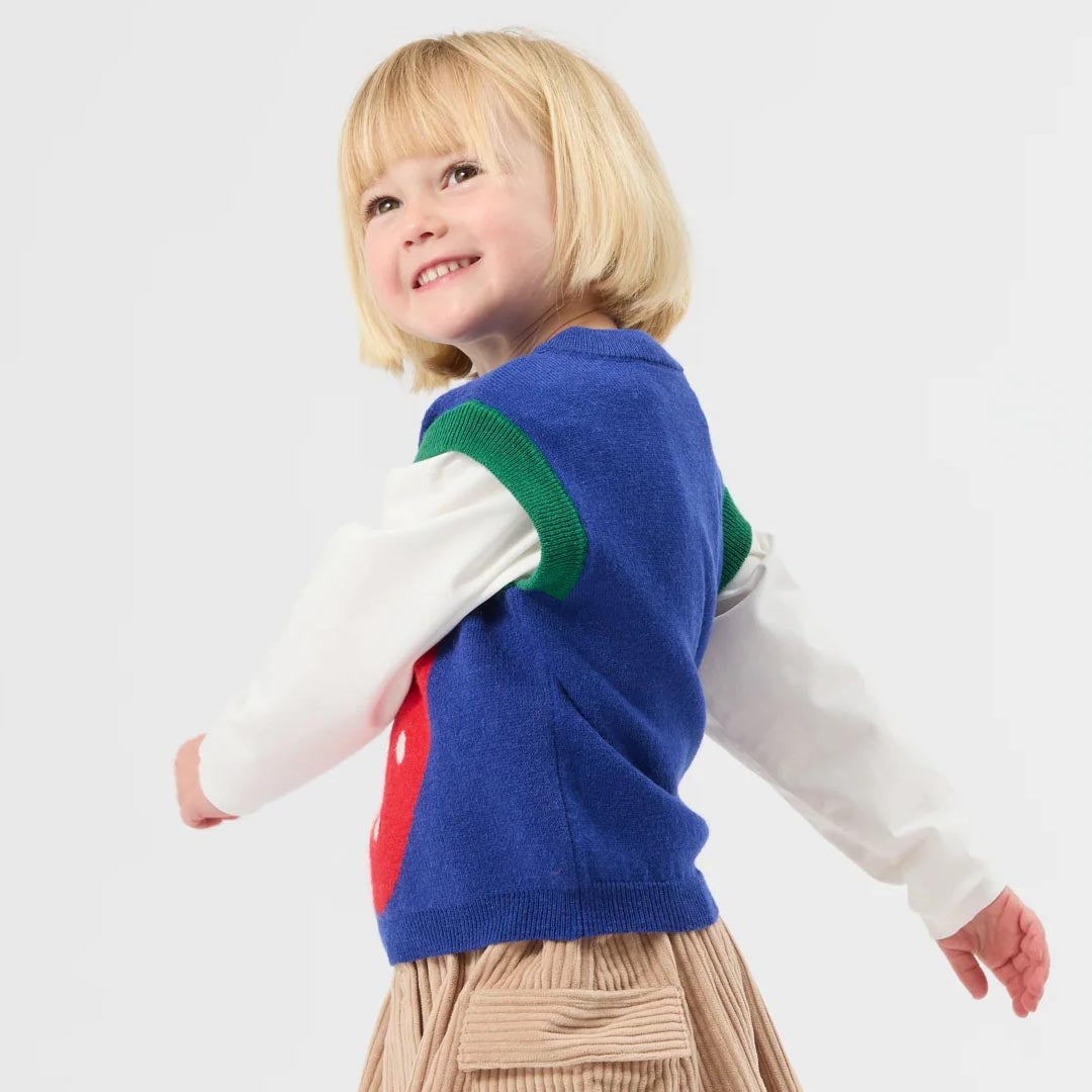 Jumbo Strawberry Knit Vest | Classic Blue