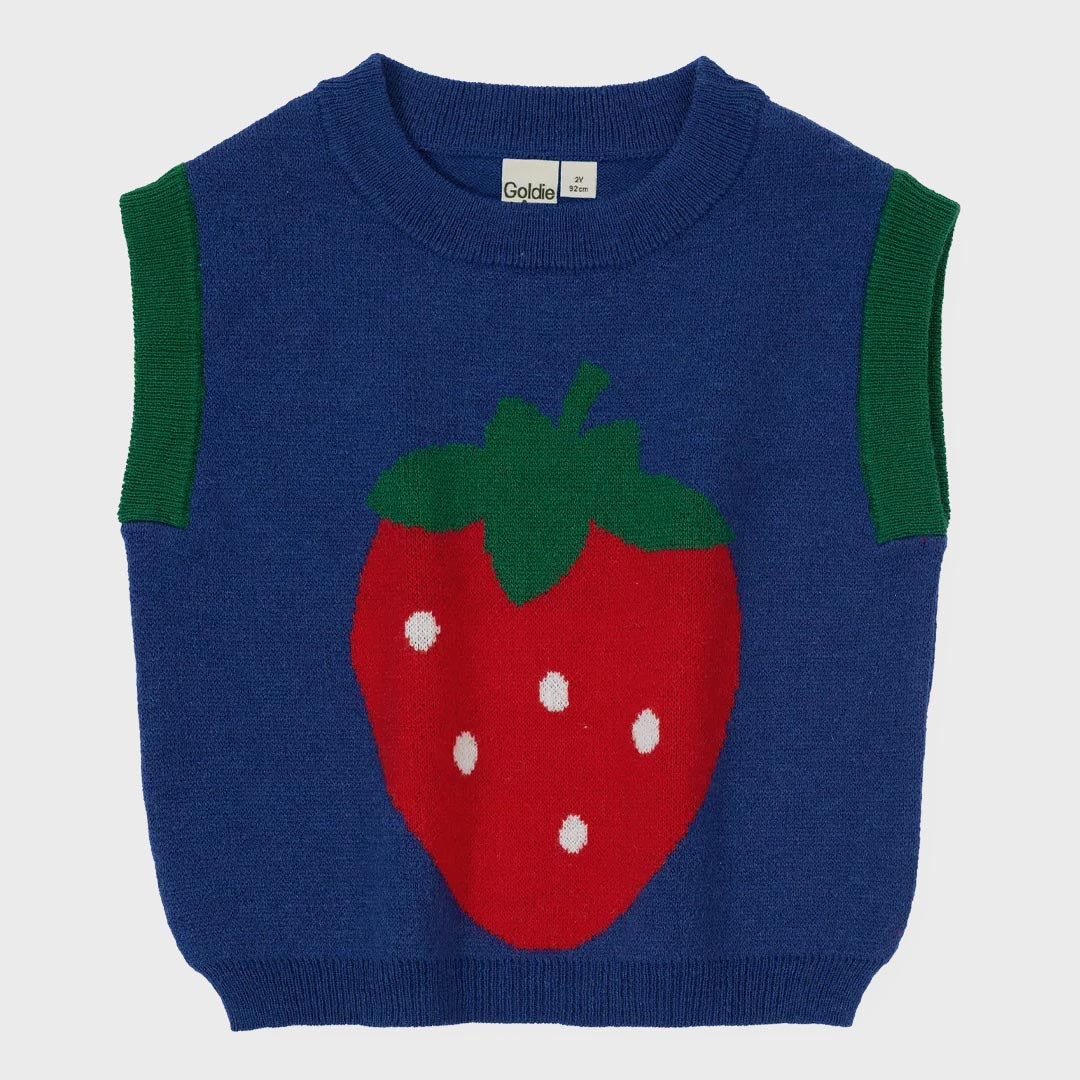 Jumbo Strawberry Knit Vest | Classic Blue