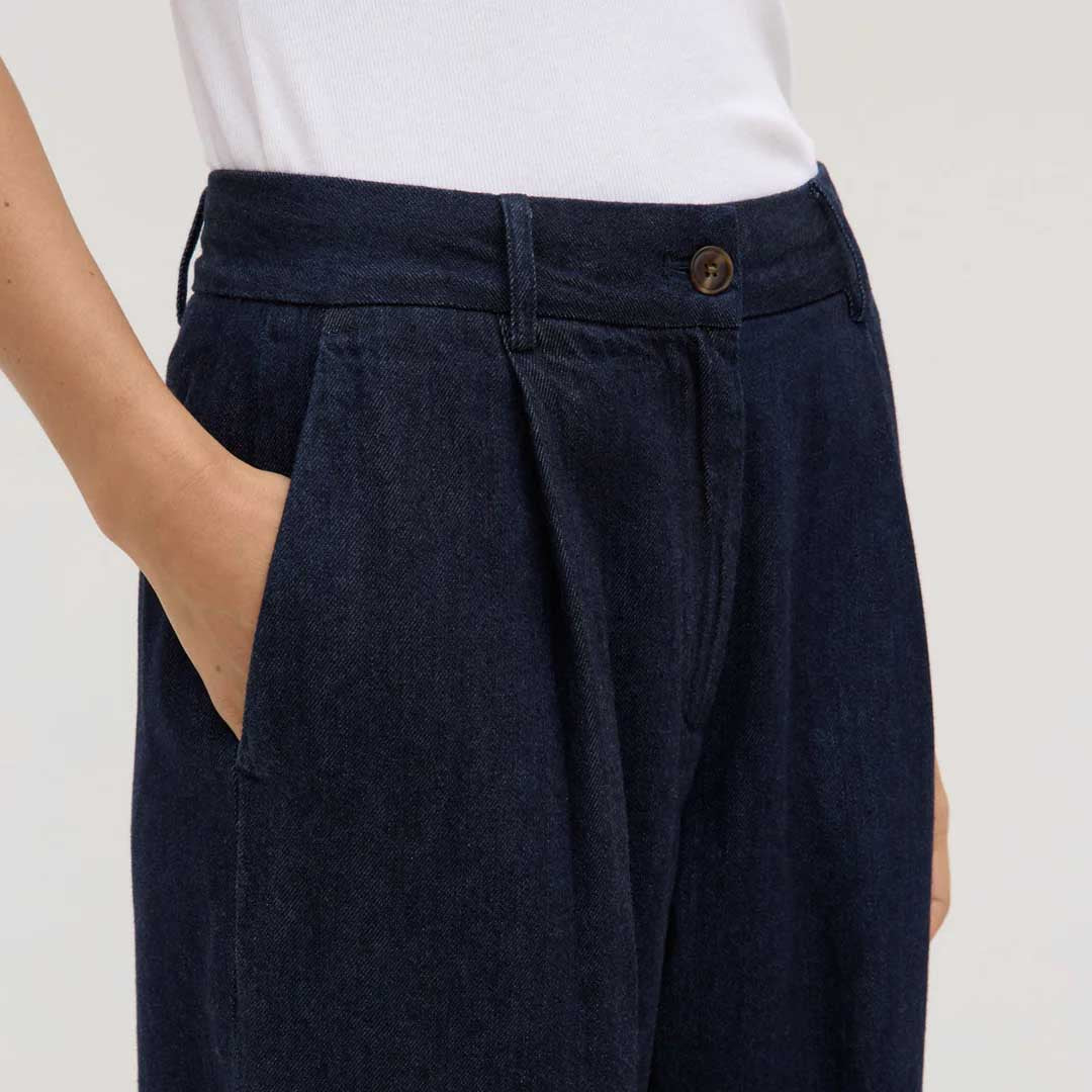 Kiera Recycled Denim Pleat  Pant | Deep Indigo