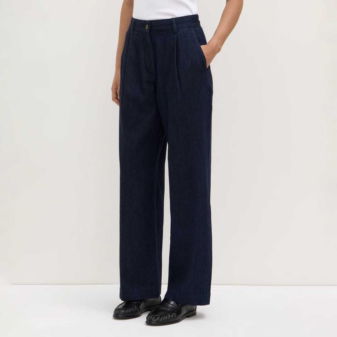 Kiera Recycled Denim Pleat  Pant | Deep Indigo
