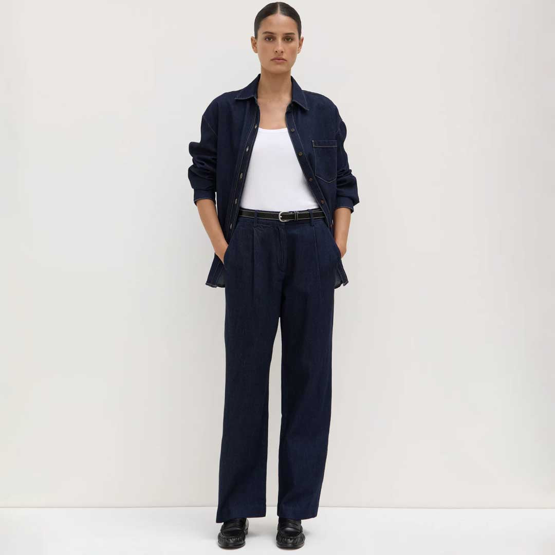 Kiera Recycled Denim Pleat  Pant | Deep Indigo