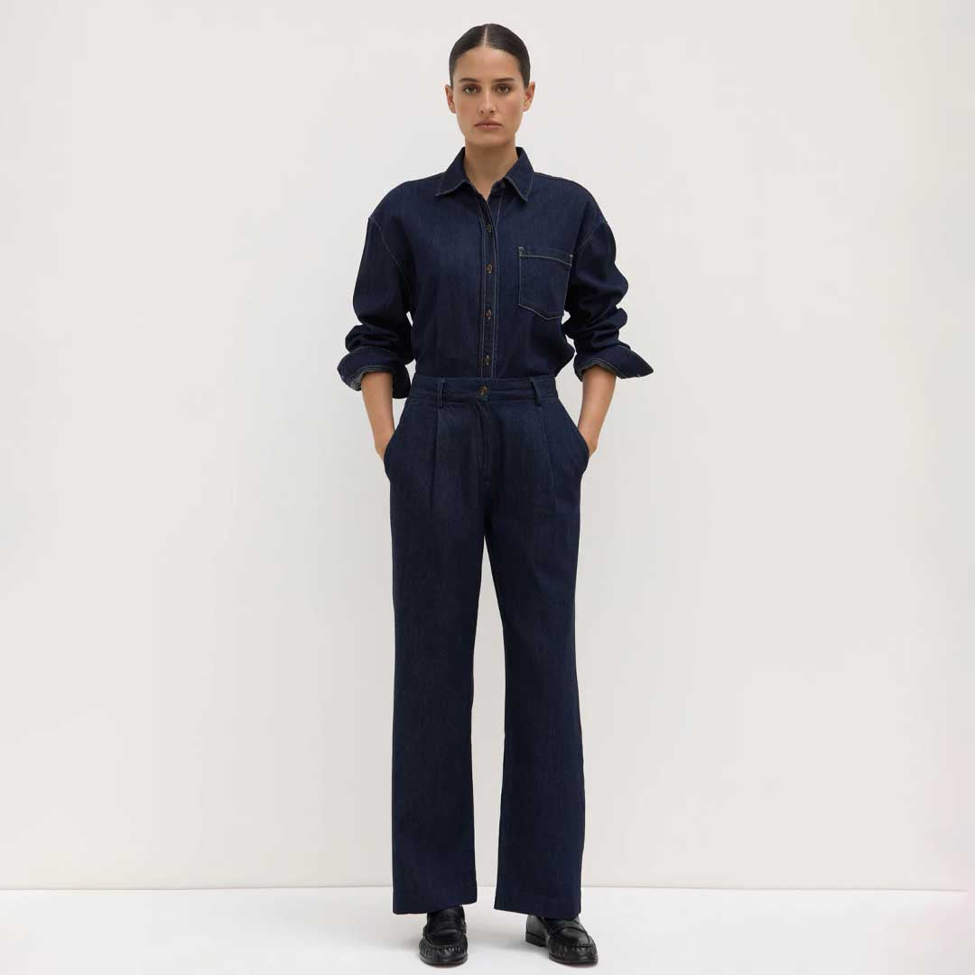 Kiera Recycled Denim Pleat  Pant | Deep Indigo
