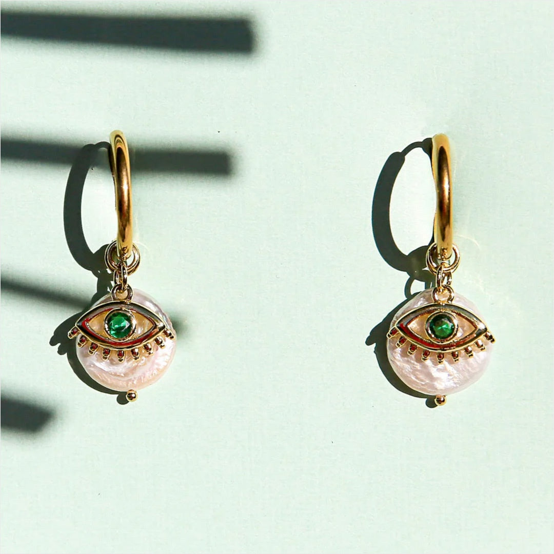Eye Huggie Hoops | Green
