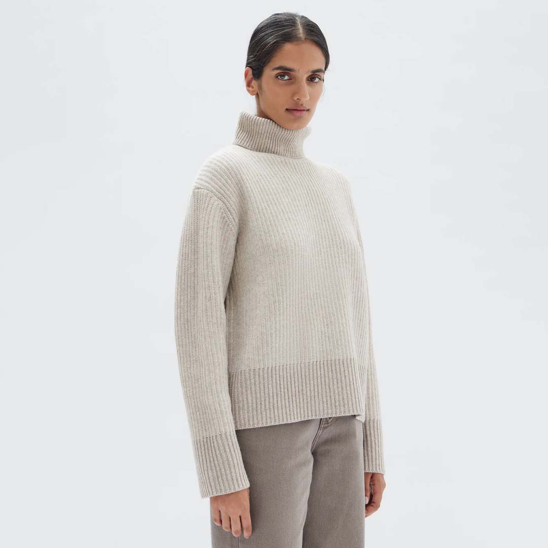 KRISTA ROLL NECK WOOL JUMPER | OAT MARLE