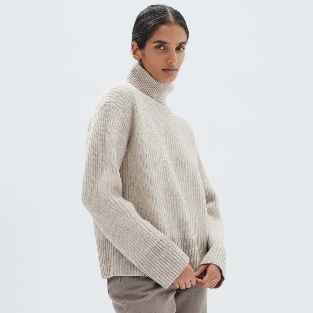 KRISTA ROLL NECK WOOL JUMPER | OAT MARLE