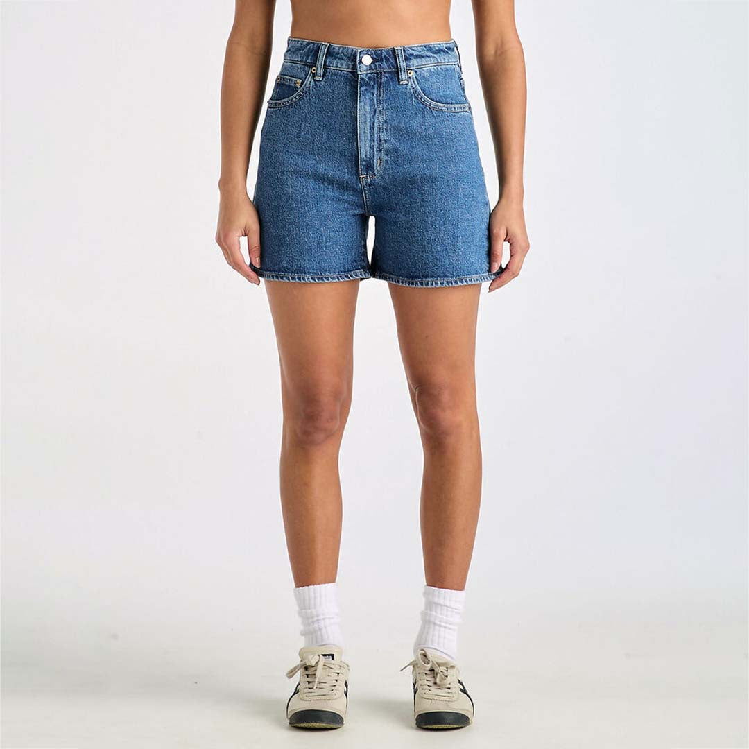 HIGH MOM SLIM SHORT | BLUE STONE