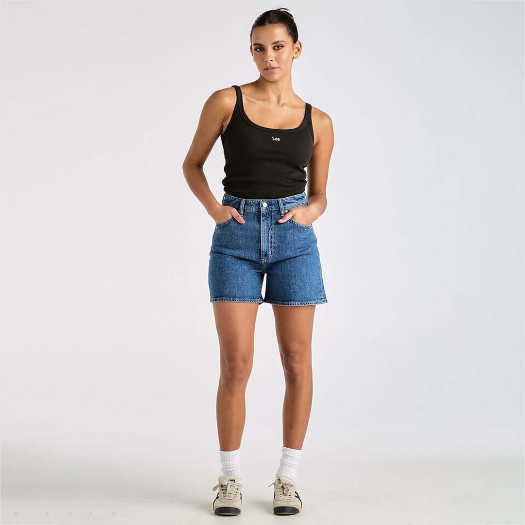 HIGH MOM SLIM SHORT | BLUE STONE