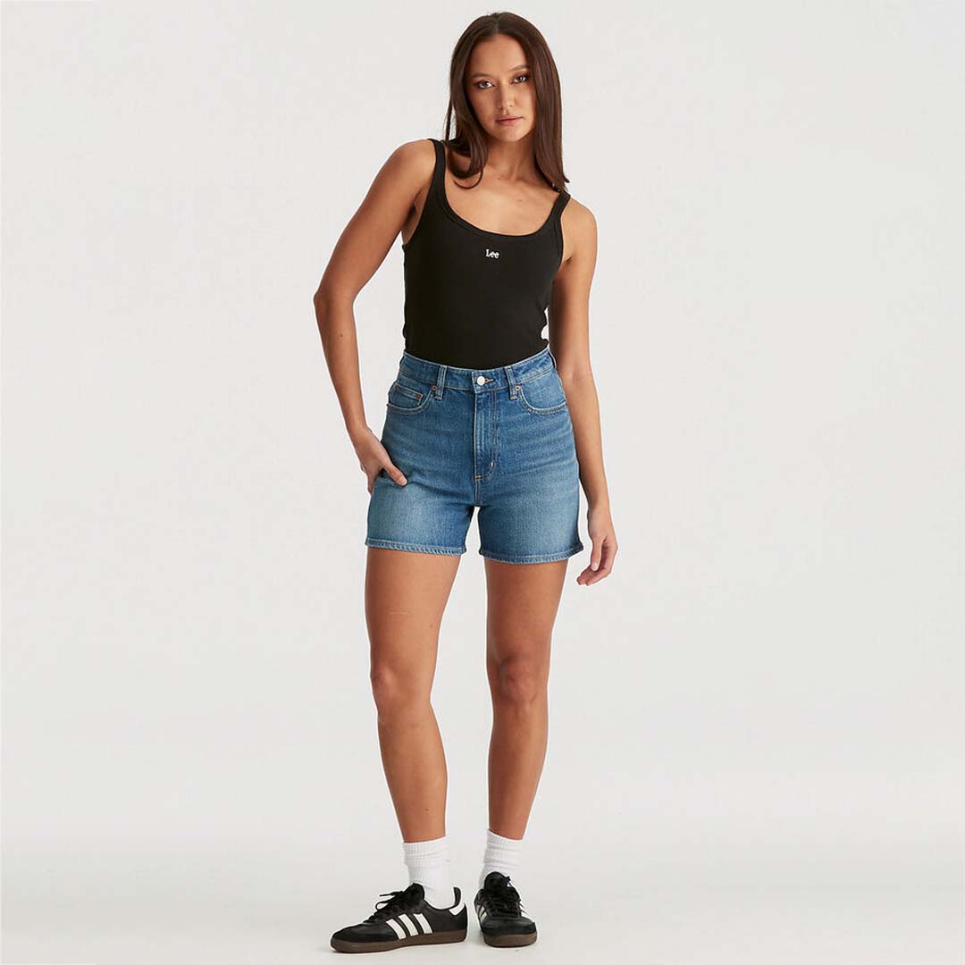 HIGH MOMS SLIM SHORT | TRUE BLUE