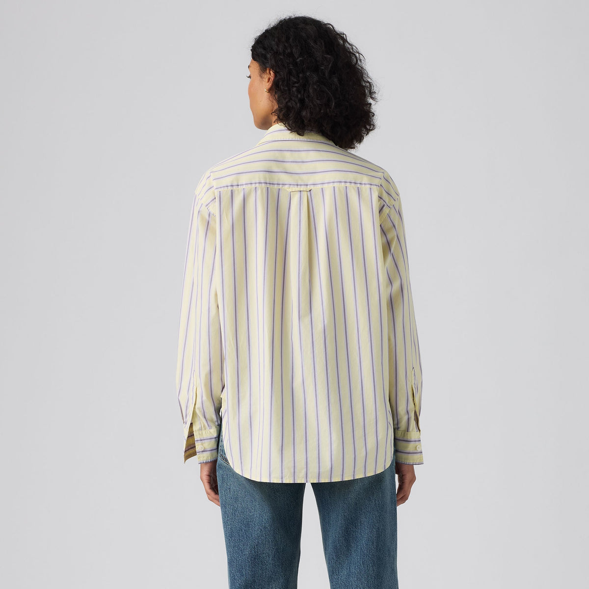 Levi's Harlie Boyfriend Shirt, Costanza Stripe French Vanilla — On-model rear