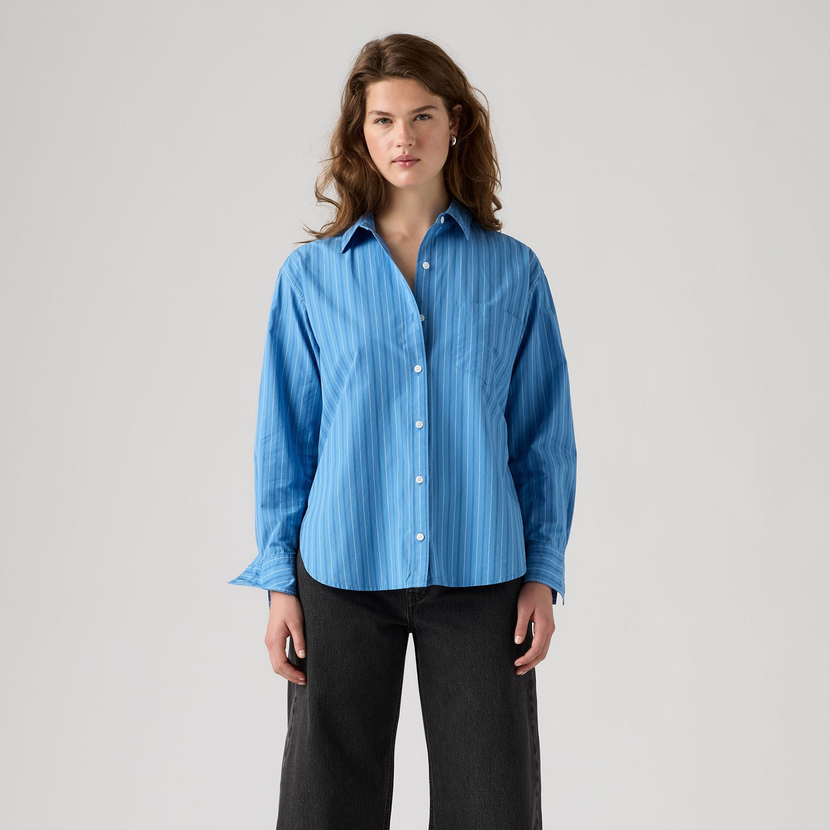Harlie Boyfriend Shirt | Telma Stripe Parisian Blue — hero/front fit