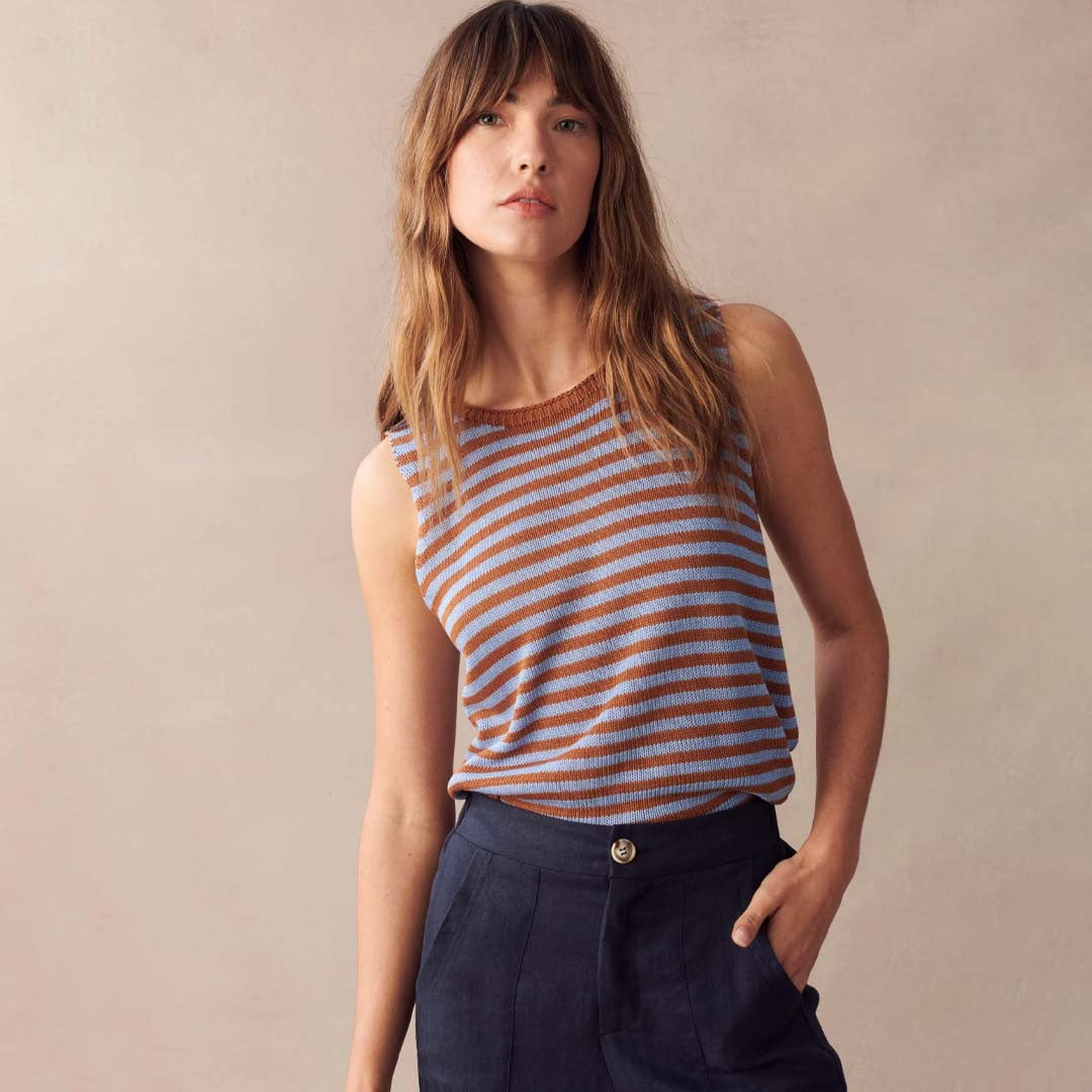 Little Lies Rust & Blue Stripe Isa Spring Knit Tank | BY SAN SEBASTIAN