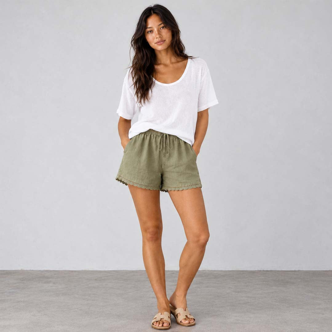 Dominique Crochet Trim Shorts | Sage