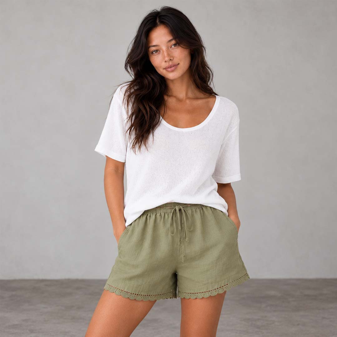 Dominique Crochet Trim Shorts | Sage