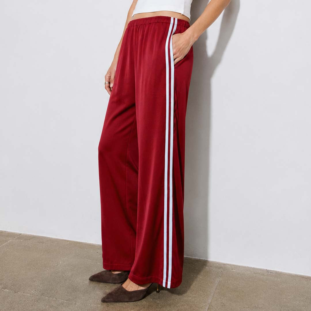 Fiona Satin Track Pants | Burgundy