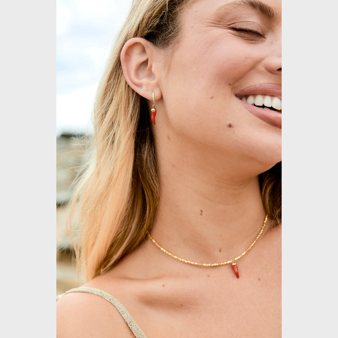 Cornicello Earrings - Indigo & Wolfe - worn / lifestyle 2