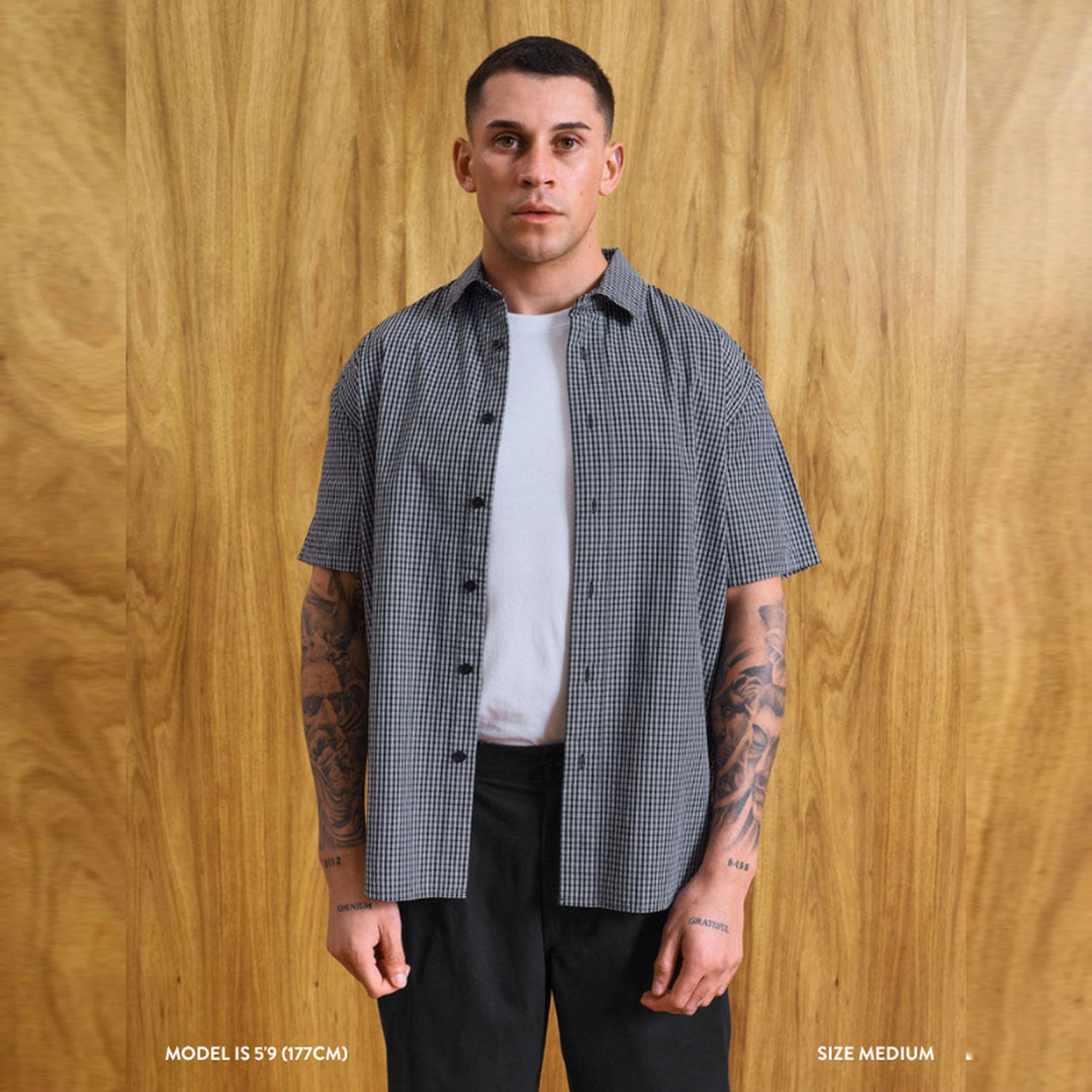 Rustler Textured Short Sleeve Shirt | Black Mini Check — image 2 of 8