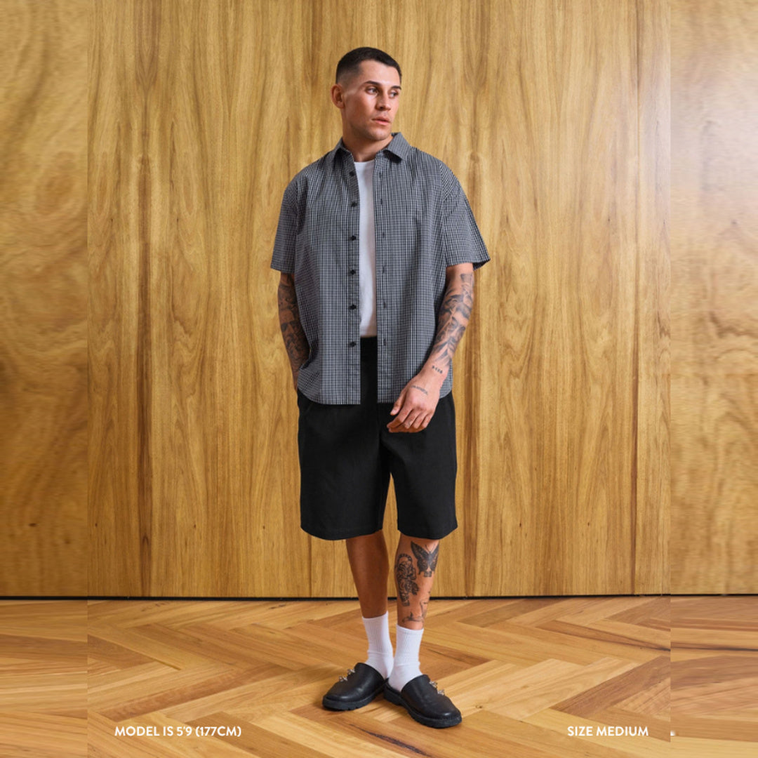 Rustler Textured Short Sleeve Shirt | Black Mini Check — image 7 of 8