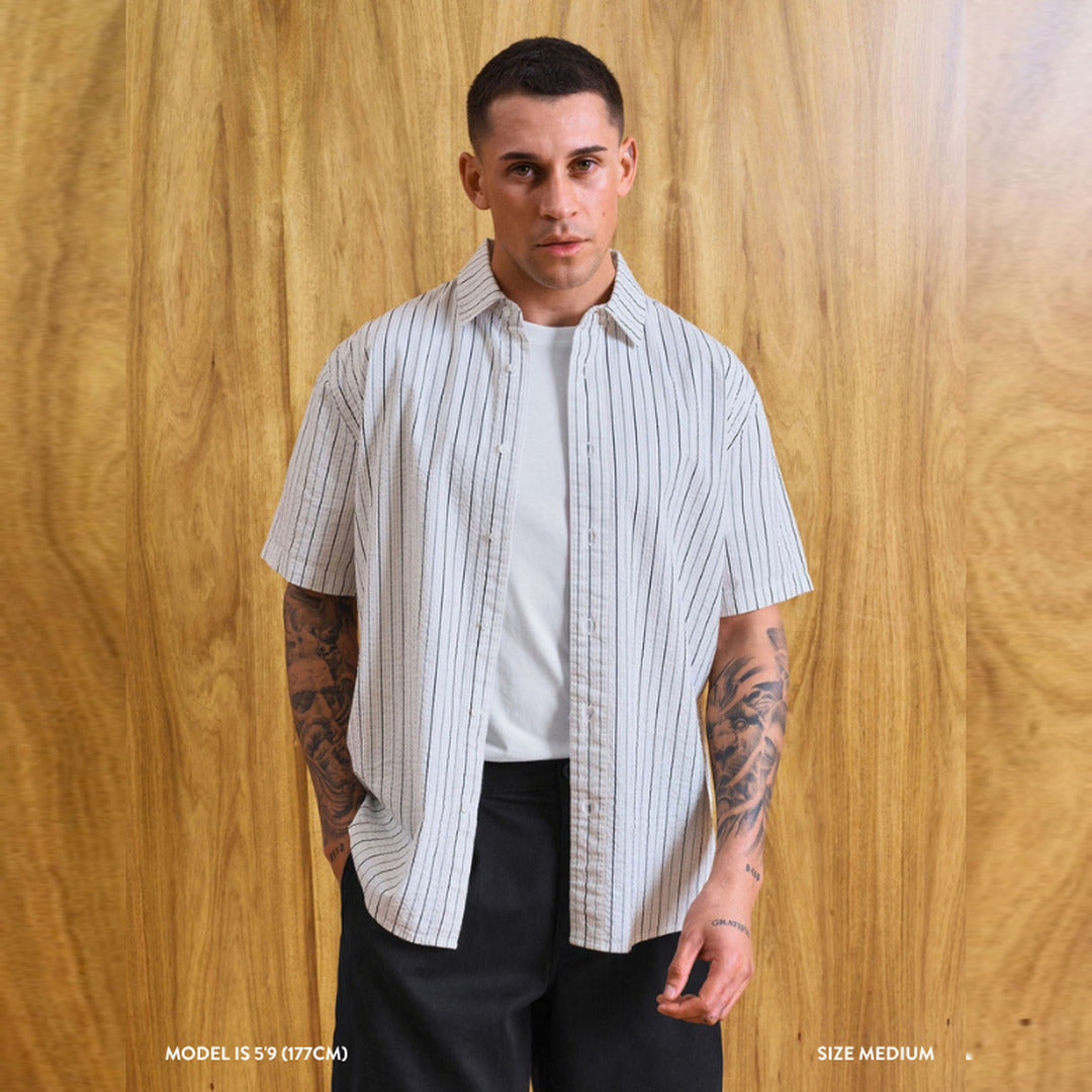 Rustler Textured Short Sleeve Shirt | Vintage White Multi Stripe — image 2 of 8