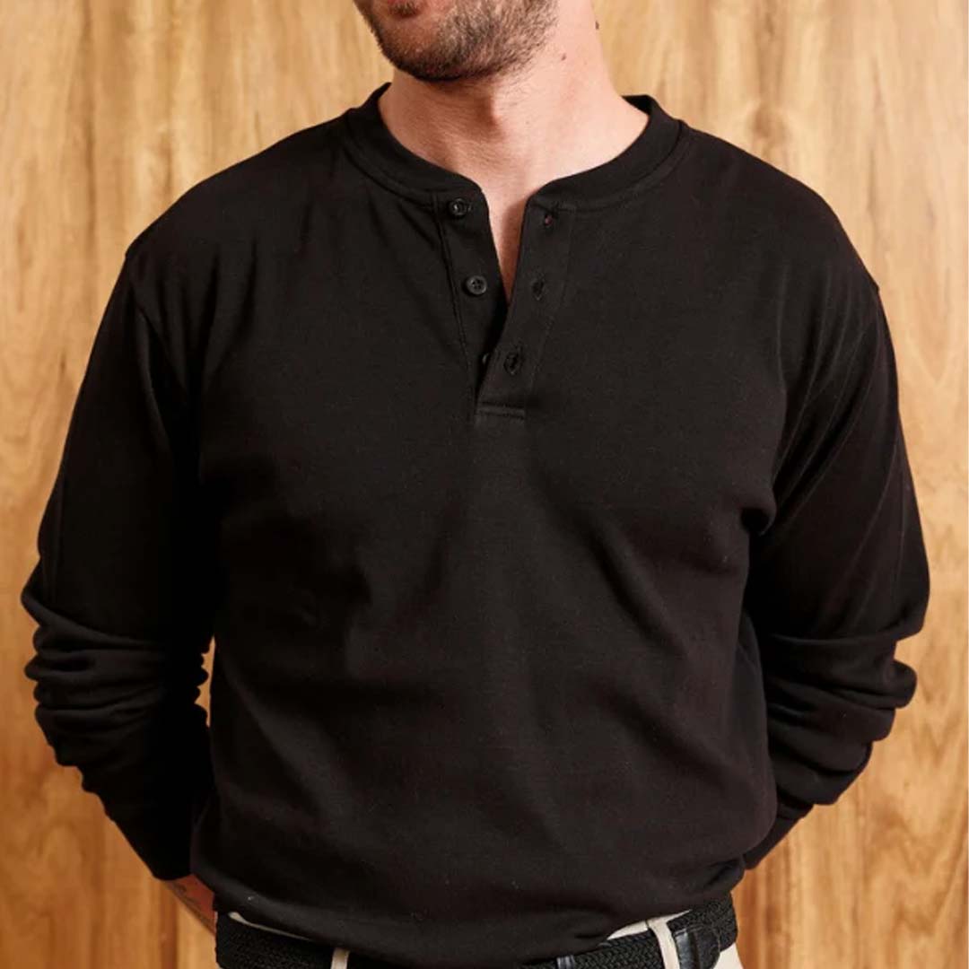 Brad Long Sleeve Henley | Black