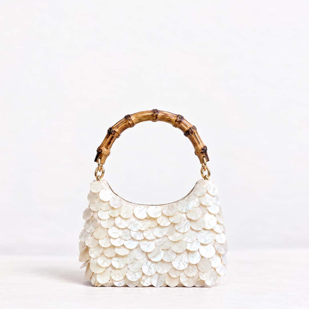Bamboo Handle Shell Bag | Beige
