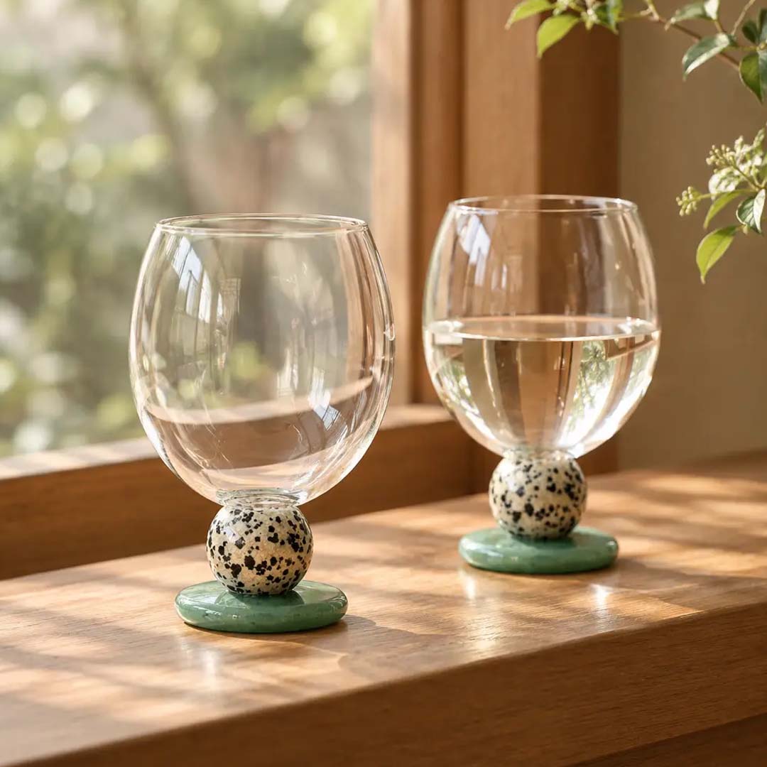 Orb Stemmed Glass | Jade Green & Speckle