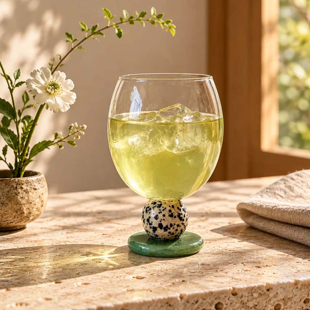 Orb Stemmed Glass | Jade Green & Speckle